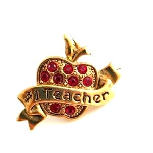 Avon Vintage #1 Teacher Gold Tone Brooch Apple Red Gemstones